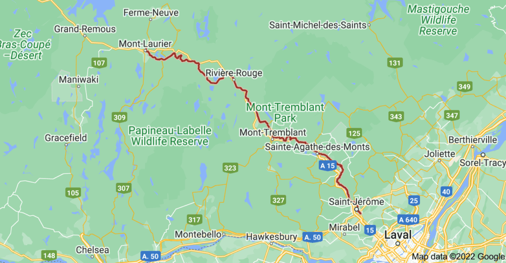Carte du parc linéaire Le P'tit Train du Nord, Laurentides